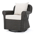 Noble House Amaya Outdoor Dark Brown Wicker Swivel Rocking Chair Set of 4 with Beige Cushions Brown