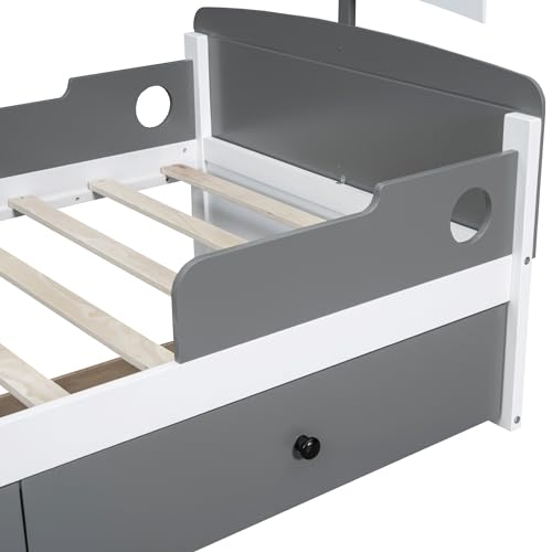 Bellemave Twin Size Kids Bed with Storage Drawers Boat-Shaped Grey