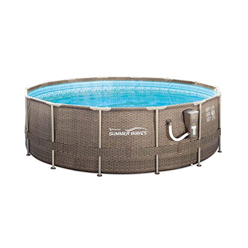 Summer Waves 14ft Round Frame Pool Set with Skimmer & Ladder Brown