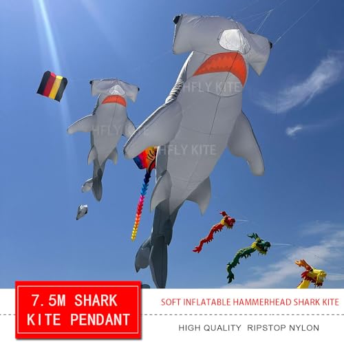 Yingfeida HFLY 7.5m Hammerhead Shark Kite Ripstop Nylon Grey