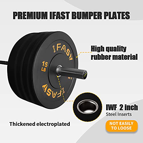 IFAST Home Gym 170LB Olympic Weight Set with 7Ft Barbell Bar, Bumper Plates - 700lb Capacity