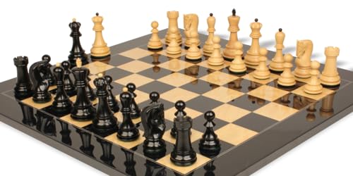 The Chess Store Zagreb Series Chess Set Ebonized & Boxwood with Black & Ash Burl Board - 3.25" King