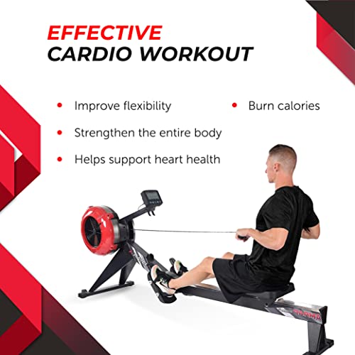 Stamina X AMRAP Rower Machine with Smart Workout App - Foldable Rowing Machine, Black, Red