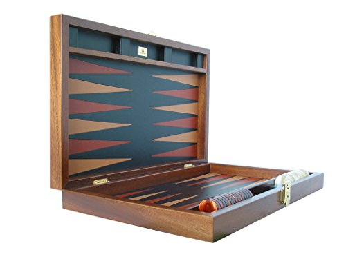 Zaza & Sacci Luxury Wood Backgammon Board Set Leather Mahogany Case Brown Black 20.5 Inch Large