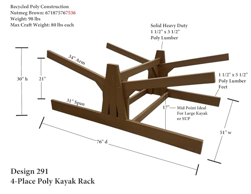 Log Kayak Rack Double Sided Freestanding Recycled Poly Kayak Rack Nutmeg Brown