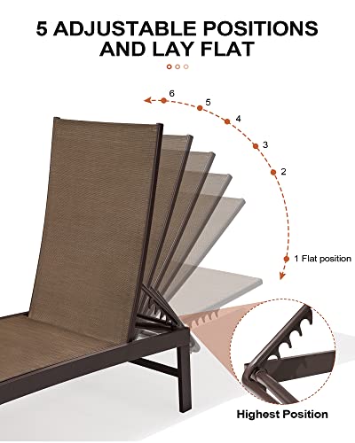 Crestlive Products 4PCS Outdoor Chaise Lounge Chairs Set with Side Tables, Adjustable Recliner Brown