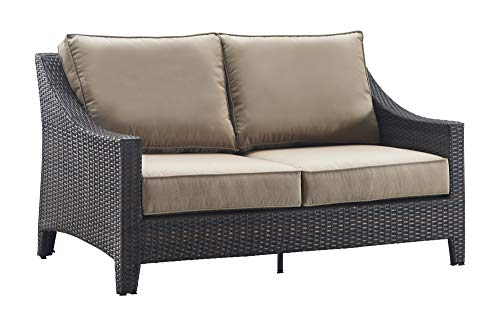 Serta Tahoe Brown Resin Wicker Outdoor Patio Loveseat with Thick Cushion