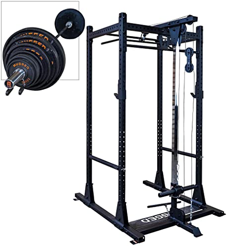 Rugged Strength & Fitness Power Rack with Lat Attachment Black