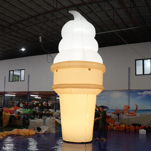 YBZCHLM Giant Inflatable Ice Cream Cone with Lights Khaki & White 20ft H