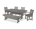 Polywood Traditional Garden 6-Piece Farmhouse Dining Set with Bench Slate Grey