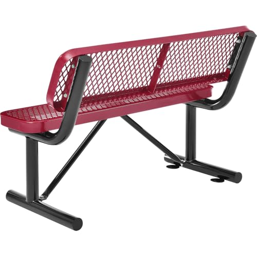 Global Industrial 48" Outdoor Steel Bench with Backrest Expanded Metal Red