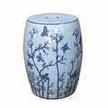 orientliving Chinese Porcelain Flower Butterflies Table Stool Blue White