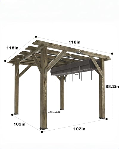 VerisShade 10x10 Ft Cedar Pergola with Canopy Charcoal Grey