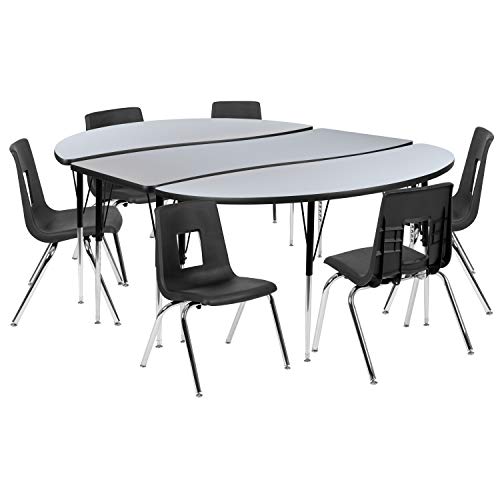 Flash Furniture Emmy 86" Oval Wave Laminate Activity Table Set with 16" Student Stack Chairs Grey
