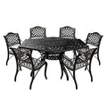 Oakland Living Modern Ornate Outdoor Mesh Aluminum 63-in Hexagon Patio Dining Set with Six Chairs Black