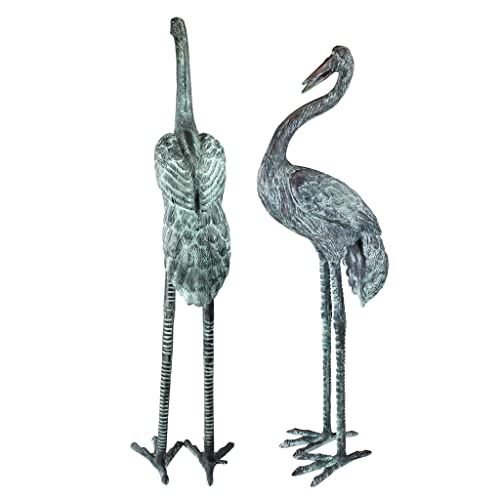 Design Toscano Emerald Verde Large Cranes Cast Bronze Garden Statue Set Verdigris