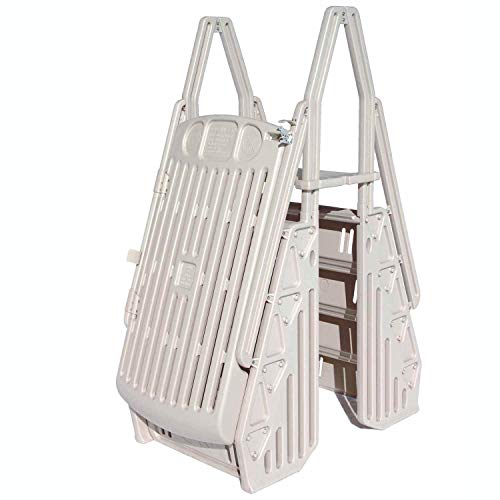 Vinyl Works GE Deluxe Adjustable A Frame Above Ground Pool Ladder w/Gate White