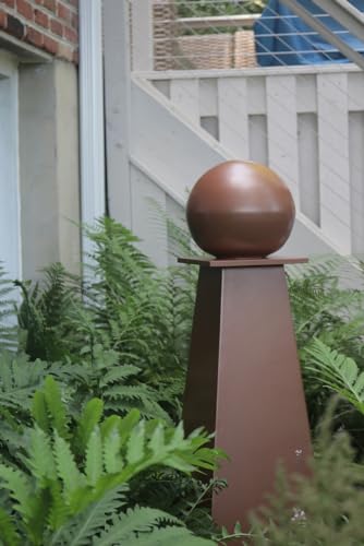 Garden Artisans Decorative Pipe Cover - Hollow Pyramid Pedestal with Sphere Garden Decor Rust