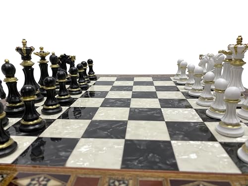 Antochia Crafts 16.5" Large Wooden Chess Set with Mosaic Details and Hand-Painted Pieces Black - Personalizable