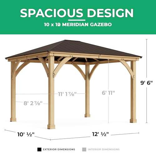 Yardistry 10' x 12' Meridian Cedar Wood Gazebo Pavilion Brown