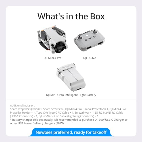 DJI Mini 4 Pro Folding Drone RC-N2 Remote 4K HDR Gray