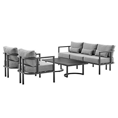 Armen Living Venice 4-Piece Modern Outdoor Patio Conversation Set Dark Gray