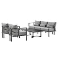Armen Living Venice 4-Piece Modern Outdoor Patio Conversation Set Dark Gray