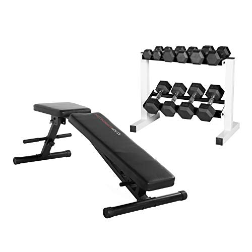 Cap Barbell 150-Pound Dumbbell Set with 24-Inch White Rack & Adjustable Bench Bundle