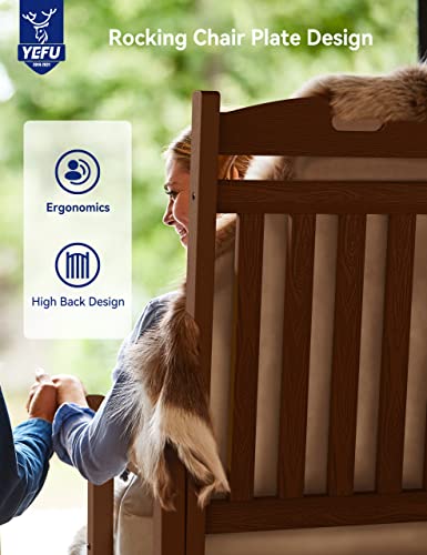 YEFU Outdoor Rocking Chair Set of 4 Heavy Duty Poly Lumber Teak