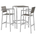 Modway Shore Aluminum 3-Piece Outdoor Patio Pub Bistro Set Silver Gray