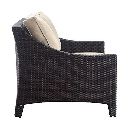 Serta Tahoe Brown Resin Wicker Outdoor Patio Loveseat with Thick Cushion