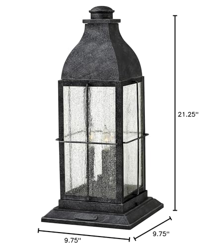Hinkley Bingham Large Pier Mount Outdoor Lantern - Aluminum, Clear Seedy Glass, Gas Light Style - Greystone Finish