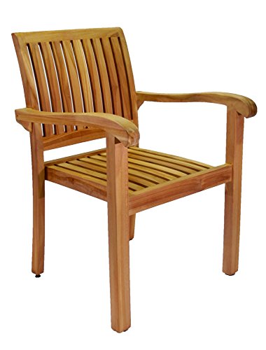 OnlineTeakFurniture 5 PC A Grade Outdoor Patio Teak Dining Set - 48" Round Table & 4 Stacking Arm Chairs Brown