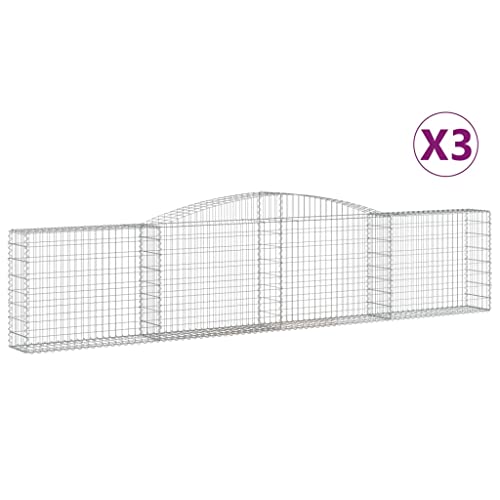 Arched Gabion Baskets 3 pcs 157.5"x11.8"x31.5"/39.4" Galvanized Iron for Outdoor Plants White Black Other