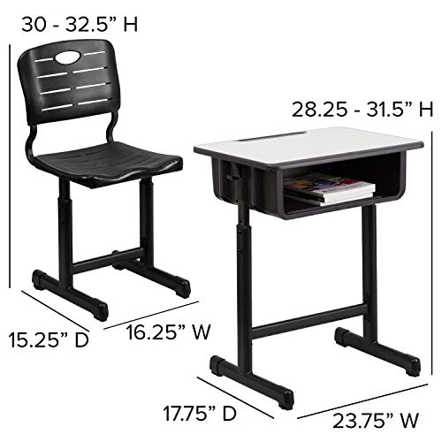 Classroom Essentials Adjustable Height Student Desk and Chair Set Grey
