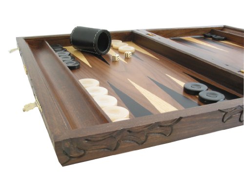 Neroulia 19" Carved Walnut Backgammon Set with Racks Brown