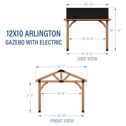 Backyard Discovery Arlington 12' x 10' Cedar Wood Outdoor Gazebo Pavilion with Hardtop Roof Walnut