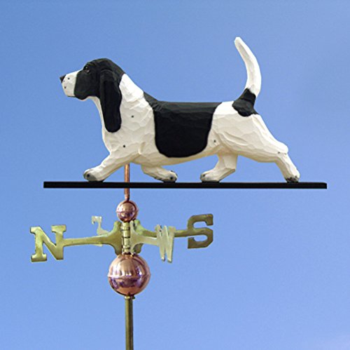 Basset Hound Hand Carved & Painted Weathervane 32 Inch Black/White