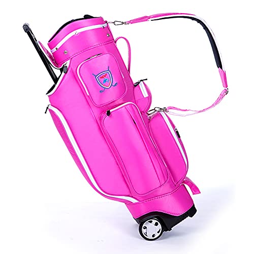 ACXZ Golf Trolley Bag with Wheels, Shoulder Strap, 5 Dividers, Pink