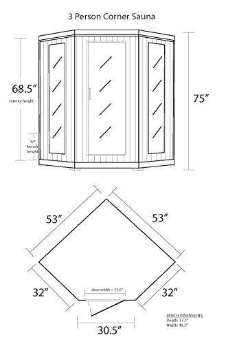 Blue Wave 3-Person Hemlock Corner Infrared Sauna w/ 7 Carbon Heaters Brown