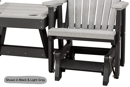 DutchCrafters Slat Fan Back Double Poly Adirondack Glider Outdoor Patio Chairs Black & Weatherwood