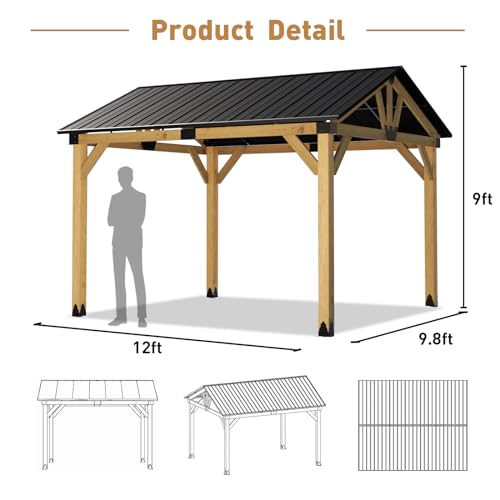 COSIEST 10x12FT Cedar Wood Gazebo with Galvanized Steel Gable Roof Cedar - Single Roof