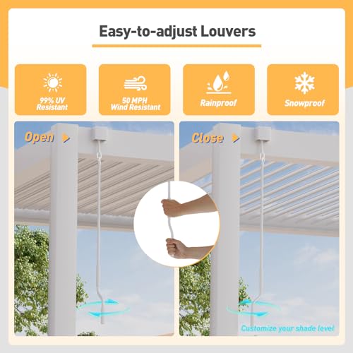 COSIEST 10'x20' Outdoor Louvered Pergola with Adjustable Roof, Netting & Curtains, Hardtop Gazebo Sun Shade White