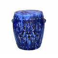 Orientliving Chinese Mixed Blue Round Lotus Clay Ceramic Garden Stool Table Blue