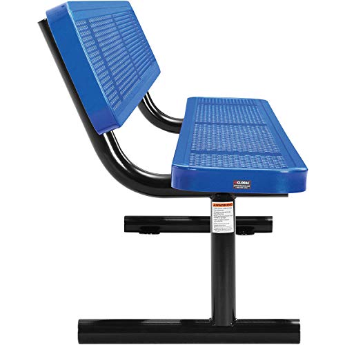 Global Industrial 96" Perforated Metal Outdoor Picnic Bench with Backrest Blue