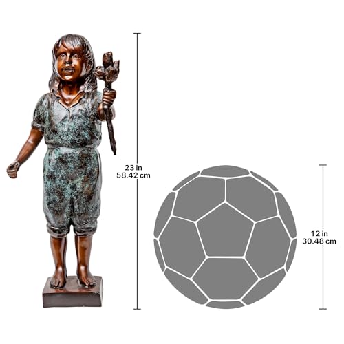 Design Toscano Olivia's Roses Flower Girl Cast Bronze Garden Statue Two Tone Bronze and Verdigris