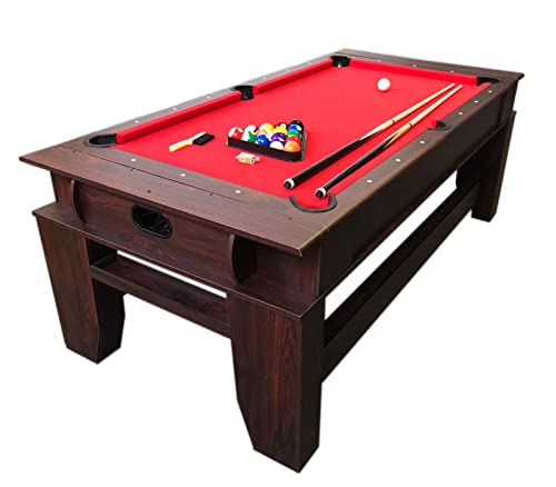 Simba USA 2-in-1 7ft Pool Table Billiard Air Hockey Table Brown Red