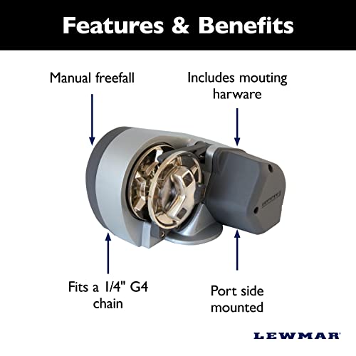 Lewmar Pro Sport 550 12V Windlass for 1/4" G4 Chain, Manual Freefall, Maximum Pull 550 lbs., Port Side Mounted for Boats 20'-30'