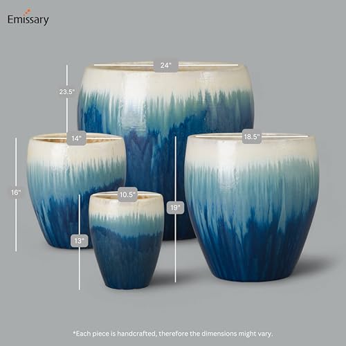 Emissary Set of 4 Blue Snow Round Stoneware Planters (13in, 16in, 19in, 23.5in)