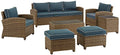 Crosley Furniture Bradenton 7-Piece Outdoor Sofa Set Weathered Brown with Navy Cushions